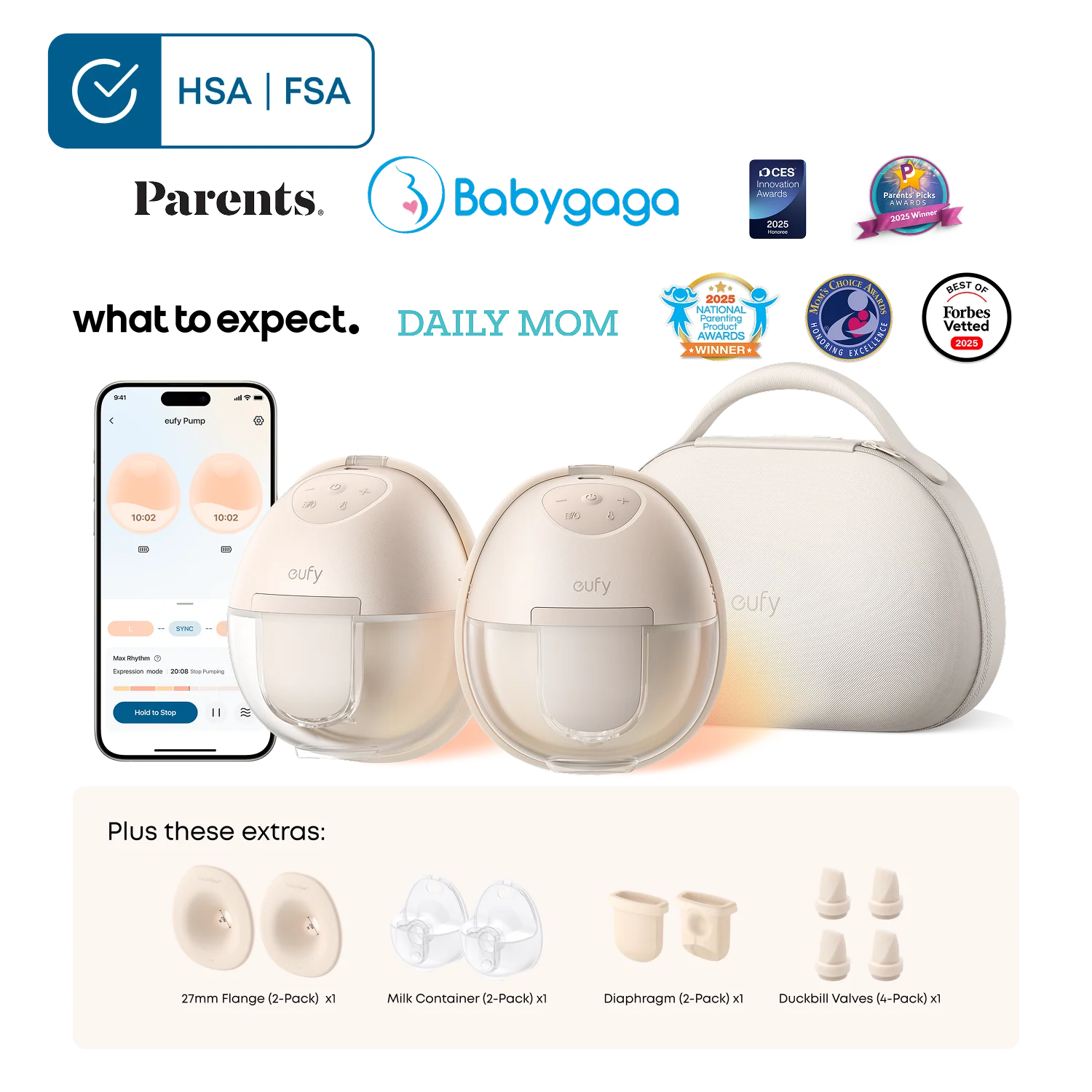 Eufy Home Collection Breast Pump S1 Pro & 27 mm Flange (2-Pack) Breast Pump Accessories, Hands-Free Pump Parts