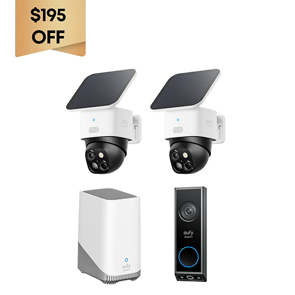 Eufy Home Collection SoloCam S340 (2-Pack) Wireless Security Camera + Video Doorbell E340 + eufy HomeBase S380 Smart Home Security, Home Security Accessories