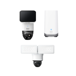 Eufy Home Collection SoloCam S340 Wireless Security Camera + Floodlight Camera E340 + HomeBase S380