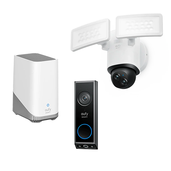 Eufy Home Collection Video Doorbell E340 Smart Video Doorbell + Floodlight Camera E340 + eufy Homebase 3 Smart Home Security, Home Security Accessories