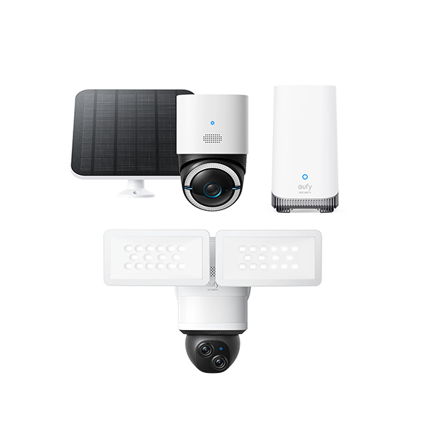 Eufy Home Collection 4G LTE Cam S330 + Floodlight Camera E340 + HomeBase S380 Smart Home Security, Home Security Accessories