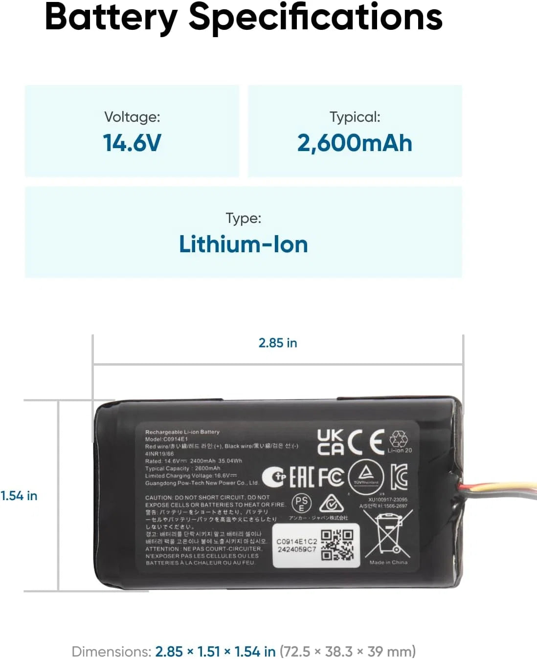 Eufy Home Collection RoboVac Replacement Battery Pack, Rechargeable Replacement Battery Compatible with 11, 11C, 11S,11S PLUS,11S MAX,12,15C,15C MAX,15T,25C,30,30C ,30C MAX, 35C, 25C Max... Robot Vacuum Accessories, Replacement Parts - Image 5