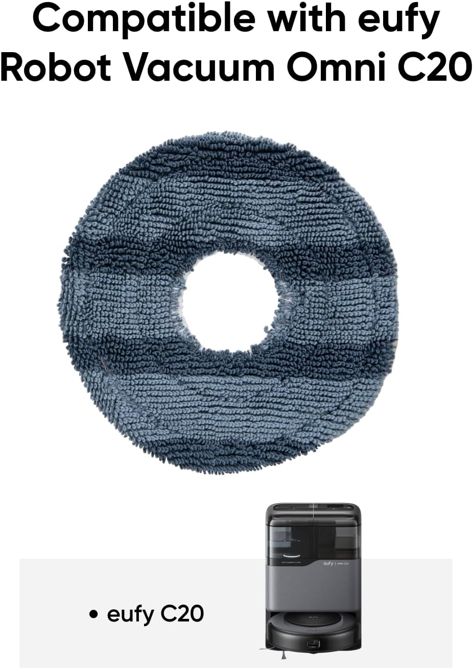 Eufy Home Collection 2-Pack Vacuum Mop Replacement Pads, Compatible C20 Series Robot Vacuums, Washable and Reusable Soft Mopping Pad Parts Accessories Robot Vacuum Accessories, Replacement Parts - Image 3